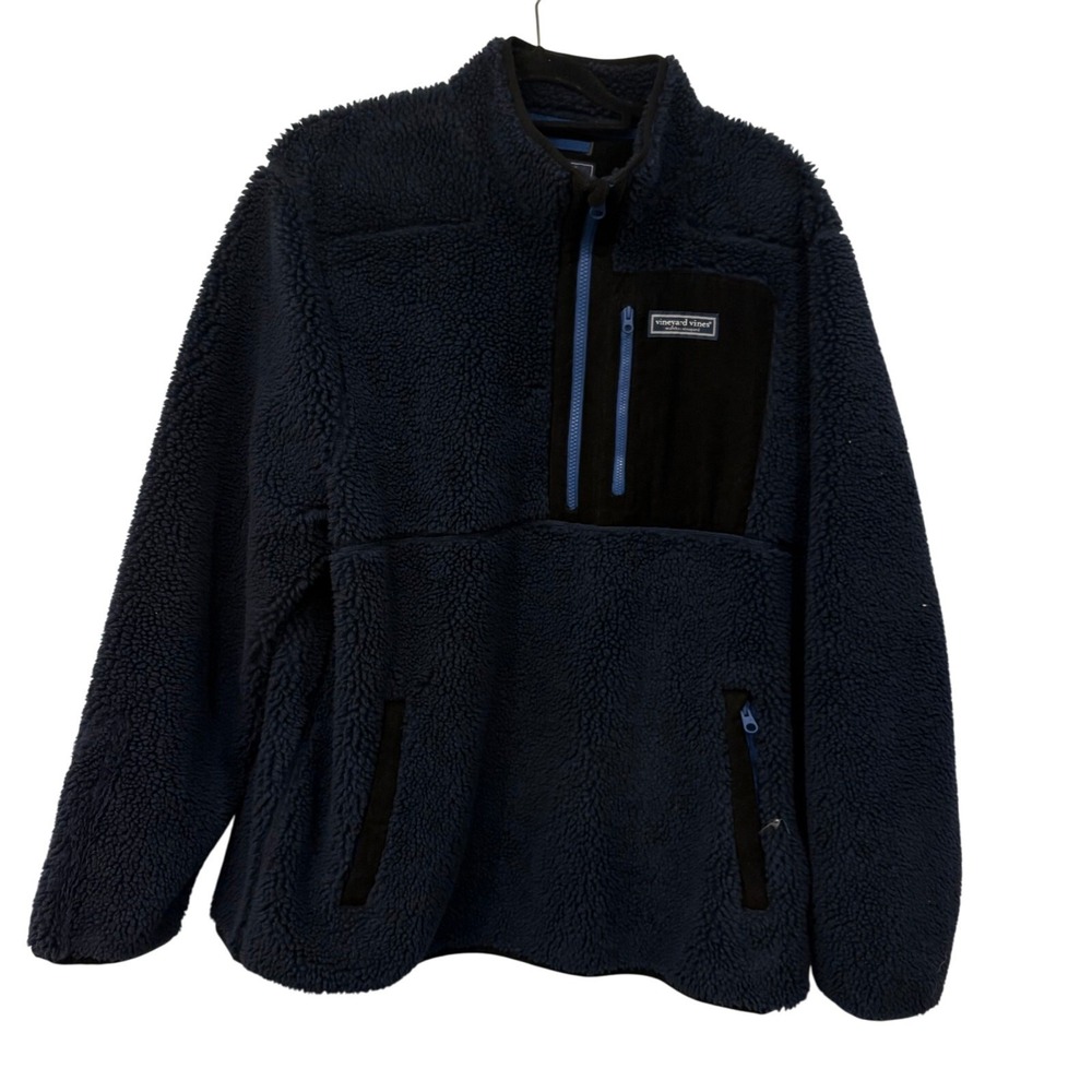 Vineyard‎ Vines SuperShep Pullover Mens XL Sherpa Fleece Navy Blue Jacket 2023